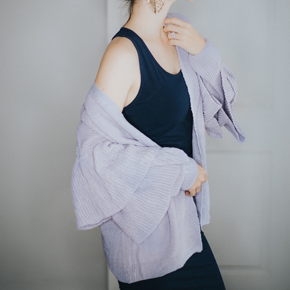 KRISTINA- LAVENDER TIERED SLEEVE CARDIGAN - Picture 3 of 3